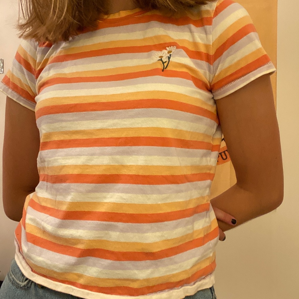 Madewell orange striped embroidered tee shirt